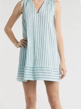 STAUD Elena Dress NWT Sz L Blue Black Stripe